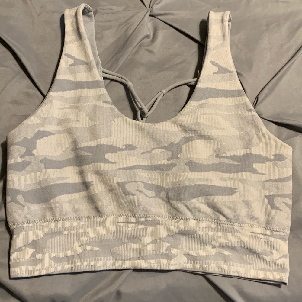 Large Grey and White Camo sports bra
